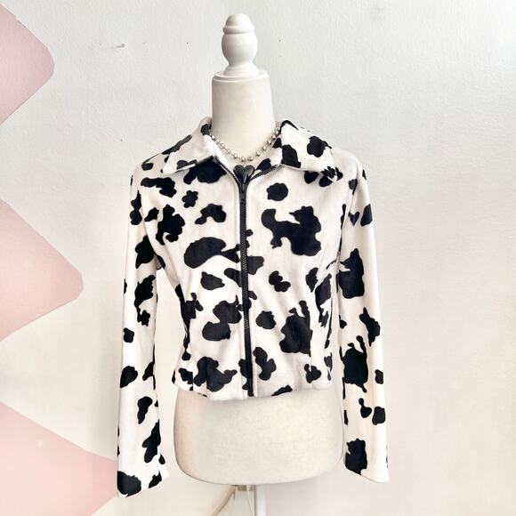 Vintage Cow Print Zip Up Jacket Western Y2K 2000s 90s Cowgirl Retro Small - Picture 1 of 6